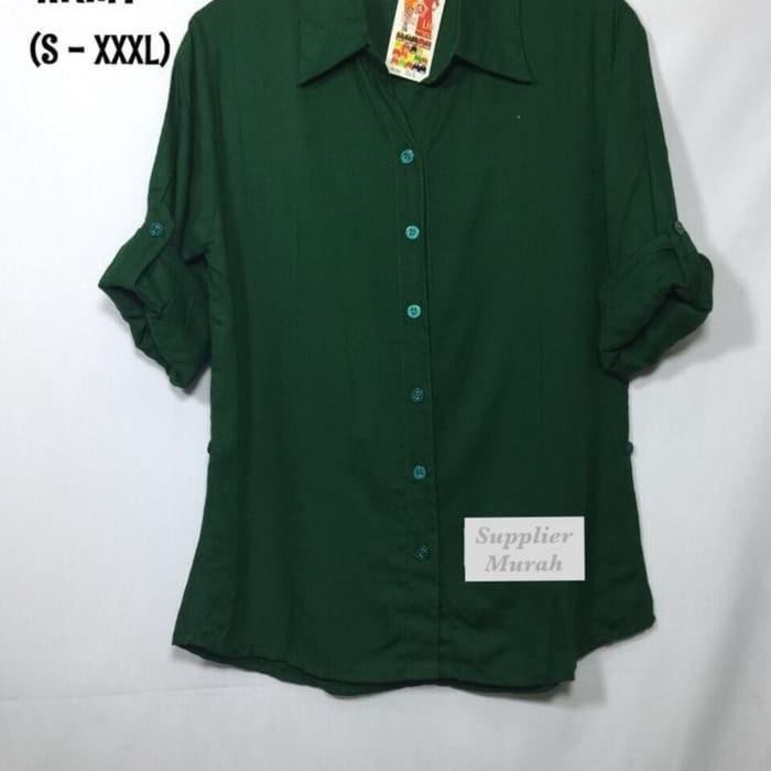 ATASAN KEMEJA WANITA TERLARIS BASIC RAYON HIJAU BOTOL FIT TO XL