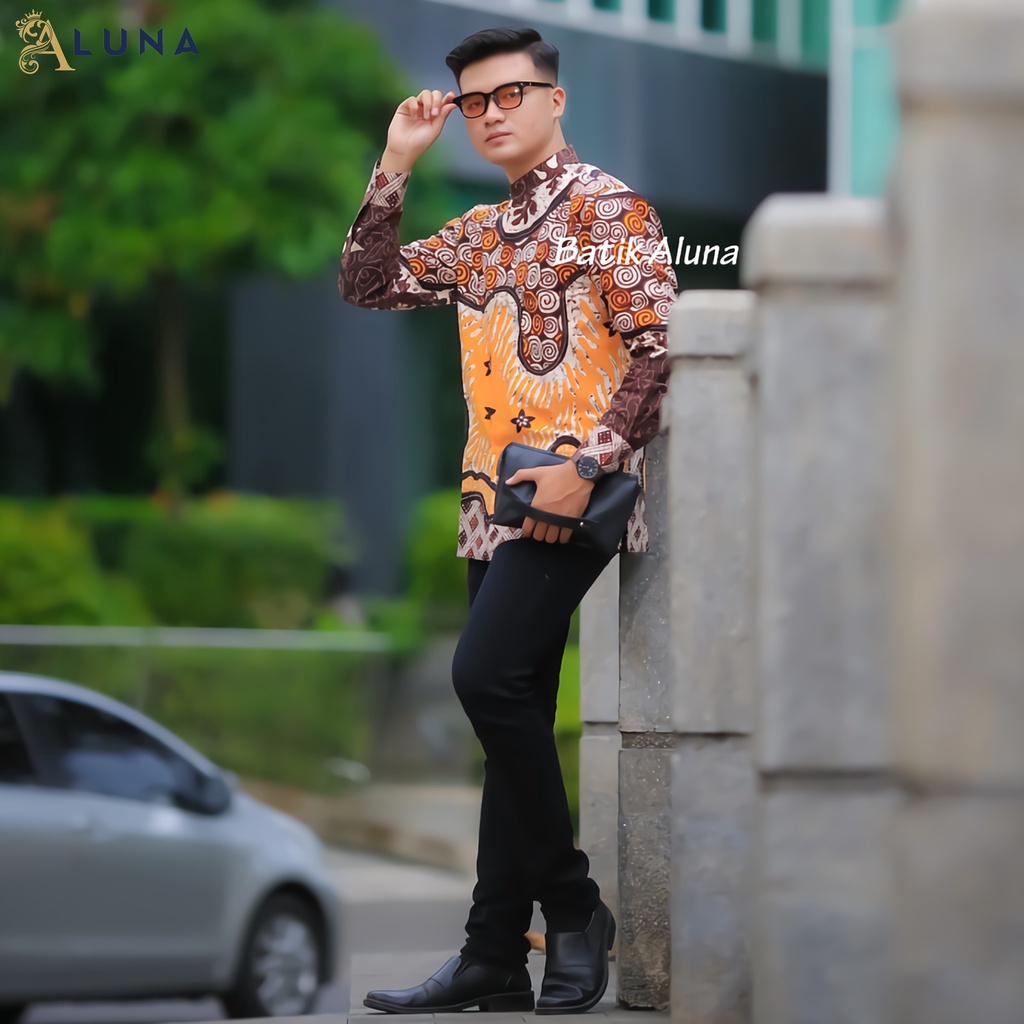 Baju Kemeja Koko Kurta Pakistan Pria Dewasa Motif Batik Aluna Baju Muslim Lengan Panjang Terbaru Good Quality Katun Premium MBA 009