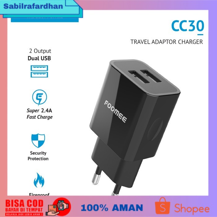 [PROMO TERBARU] FOOMEE CC30 CHARGER 5V2.4A - Hitam