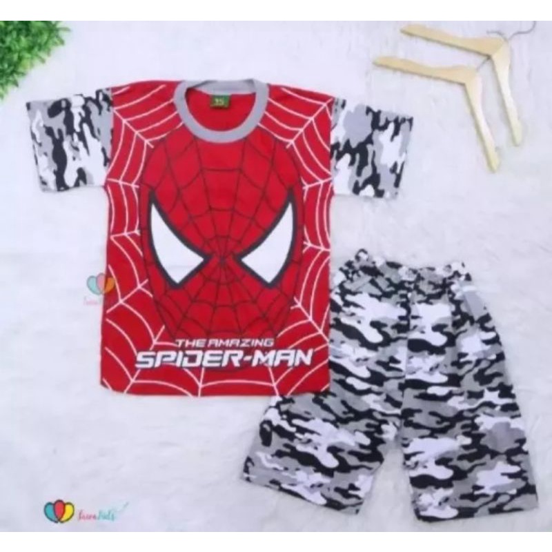 stelan anak baru motif Spiderman loreng umur 0-10 ,,,pakaian anak laki umur 5 tahun,,,,baju anak kar