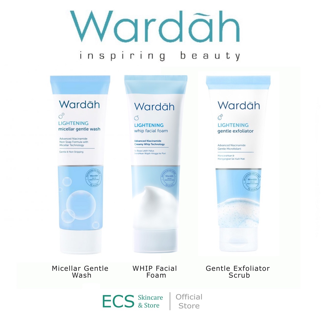 FACIAL WASH Wardah LIGHTENING - Varian WHIP Foam / Micellar Gentle Wash / Gentle Exfoliator Scub Ukuran 100 ml / 50 ml - Biru Sabun Cuci Muka Pembersih Pencuci Wajah Cleanser Pemcuci Face Wash Cleansing Foam Ukuran Besar Kecil Ligtening Ligh tening Fasial