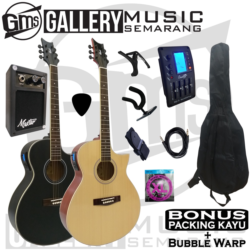 Gitar Akustik Elektrik Cort Lancip Equalizer Tuner Cowboy AW-5 Custom Paket Super Komplit