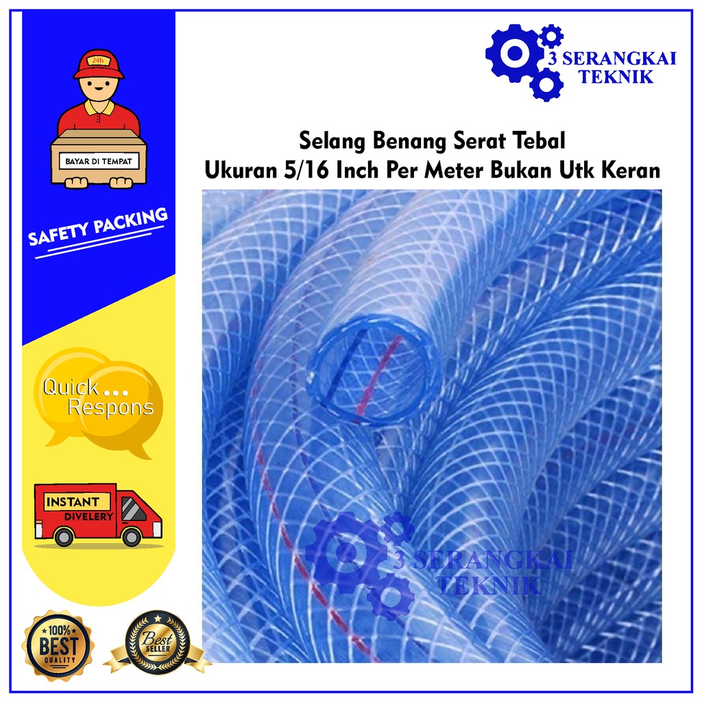 Selang Air Benang Serat Tebal Ukuran 5/16 Inch Per Meter Bukan Utk Keran