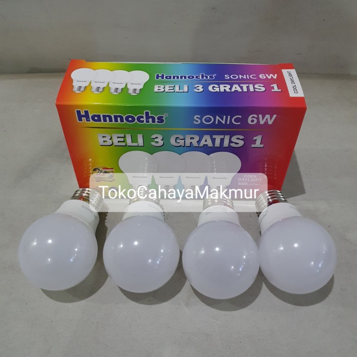 PAKET ISI 4Pcs Lampu Bohlam LED Sonic 6w 6watt Hannochs 1 DUS 20Kotak 80Pcs