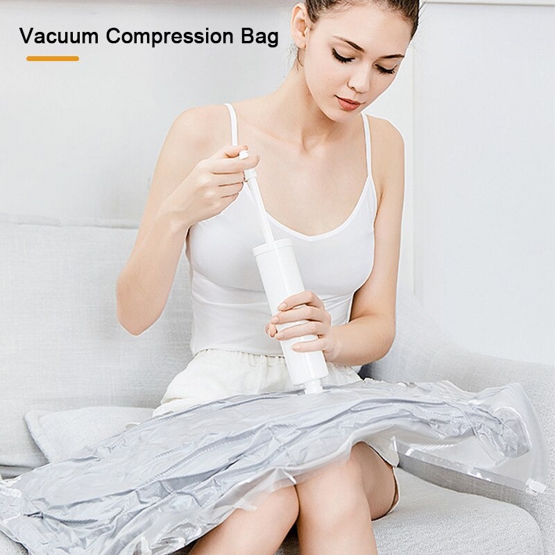 Kantong Plastik Pakaian Vacuum Compression Bag 10 PCS with Hand Pump - SN11 - White