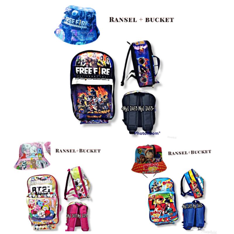 Tas ransel anak Paud Tk motif ff boboboy bentuk mobil gratis topi bucket