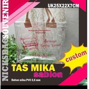 

tas mika custom bahan mika tebal tali webbing katun sablon 1 warna min 50