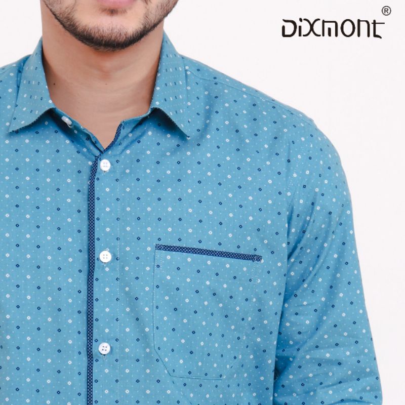 Dixmont Kemeja Pria Basic Formal Motif Lengan Panjang Hem ML01121