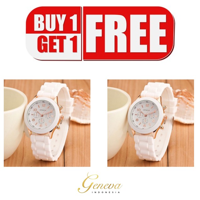 ✅COD Beli 1 GRATIS 1 - Jam Tangan Geneva Rubber Putih