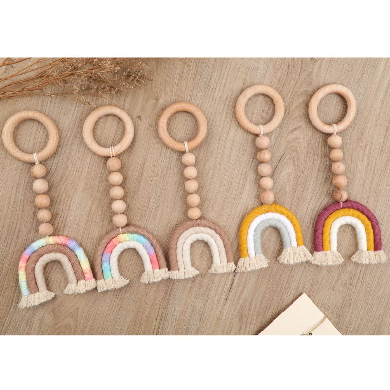 Mary Mainan Rattle Teether Kayu Alami Handmade Warna Pelangi Untuk Bayi