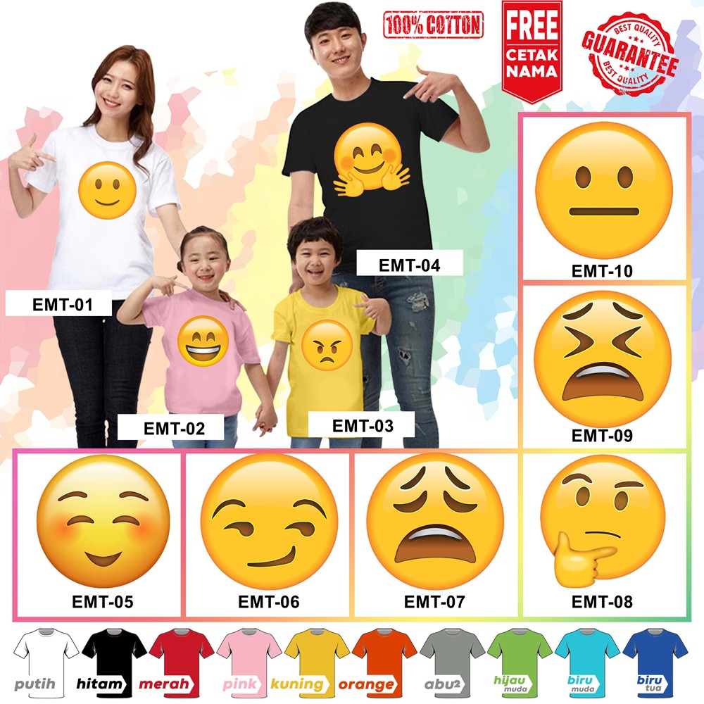 [FREE NAMA!!] Baju Kaos ANAK DAN DEWASA EMOJI EMOTICON BANYAK MOTIF