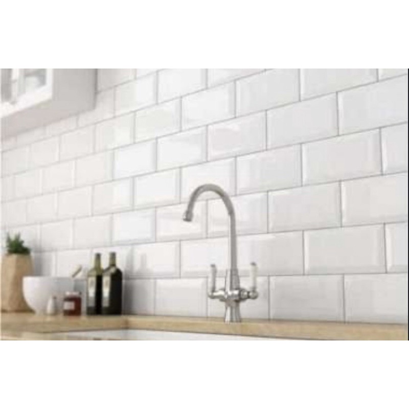 keramik dinding dapur bevel putih