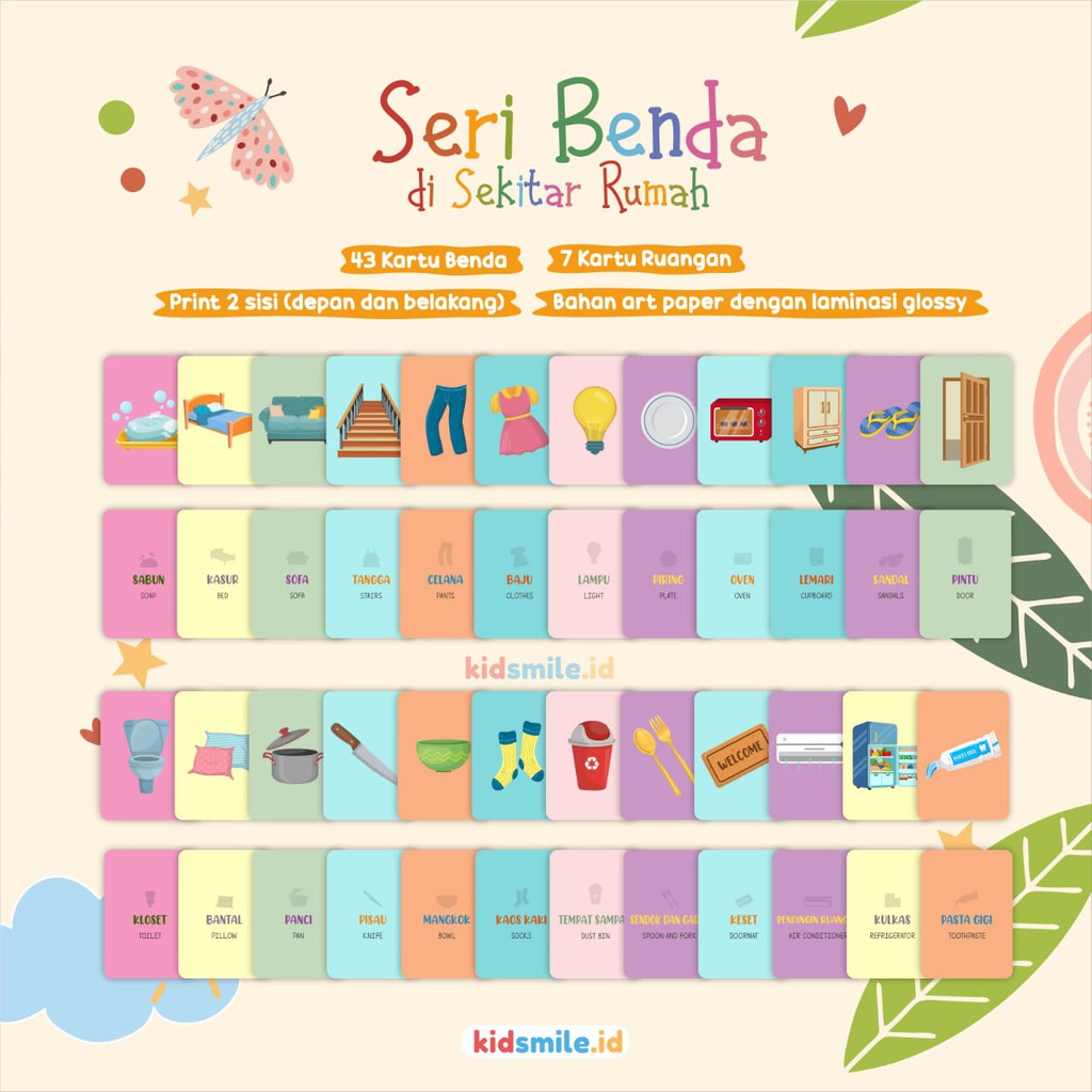 Mainan Edukasi Anak Flash Card Kidsmile BENDA DI SEKITAR RUMAH Flashcard Anak Flash Card Anak