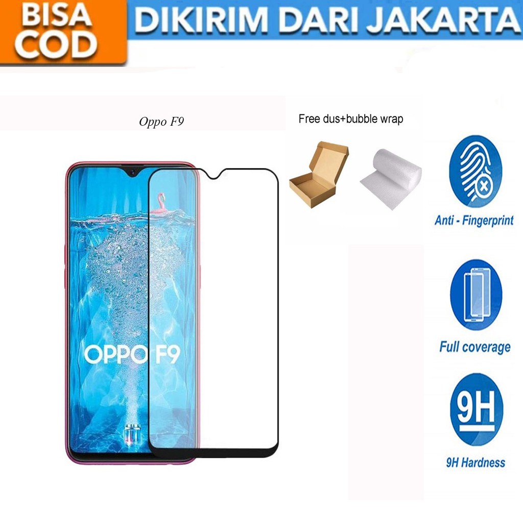 Oppo F9 Full Cover/Full Screen Tempered Glass Screen Protector Anti Gores