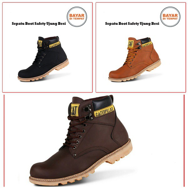 SEPATU SAFETY UJUNG BESI HIKING PROYEK BOOTS KULIT SINTETIS CASUAL FORMAL TOURING KANTOR MURAH