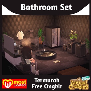 [Set] Bathroom Black Kamar Mandi Set Animal Crossing New Horizon ACNH NMT Bells Furniture Item Material