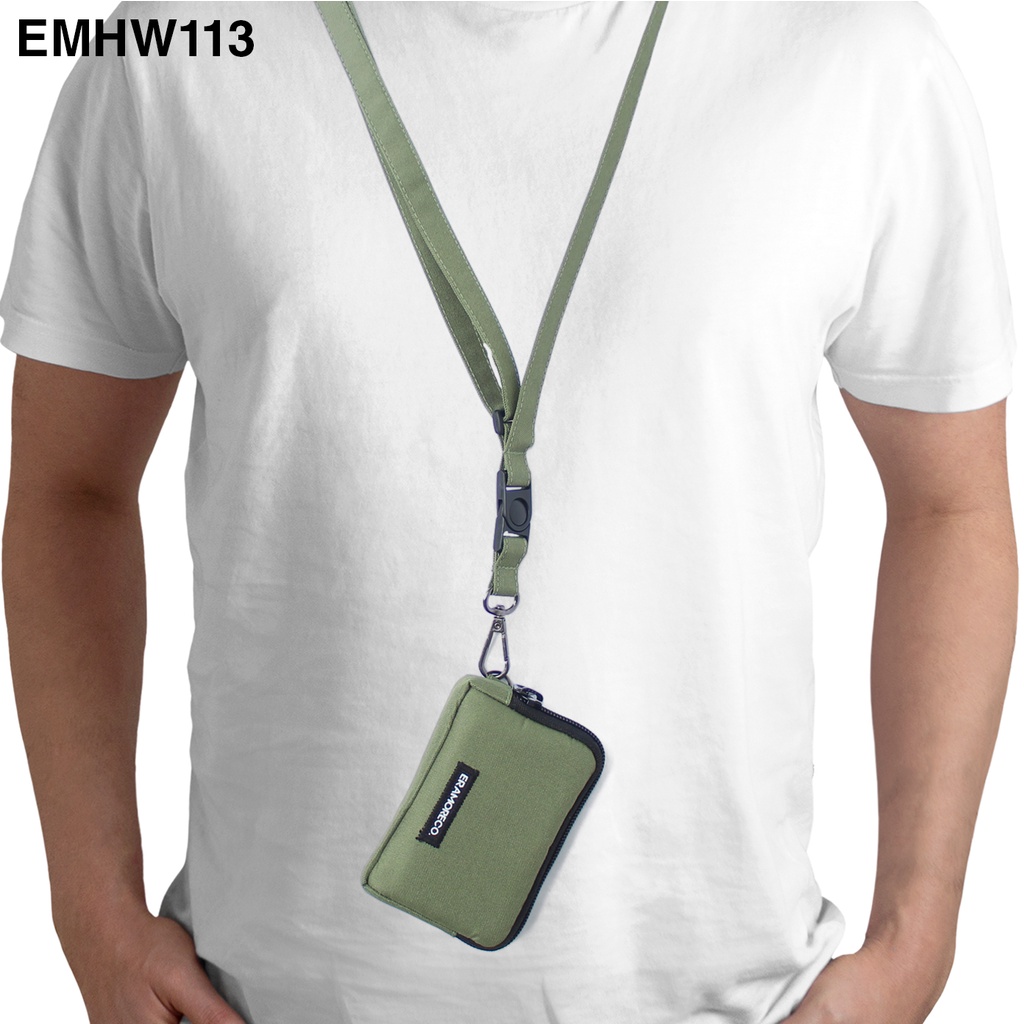 EMHW113 Hanging Wallet Pocket Pouch Dompet kartu Gantung Tali Lanyard hijau army