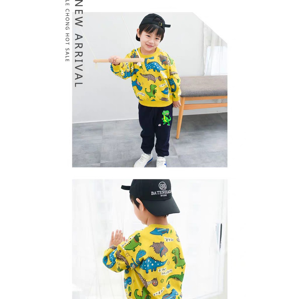 HappyOliver PASSWORD DINO SNAP Setelan Sweater 1 - 7 Tahun Baju Anak BerKualitas