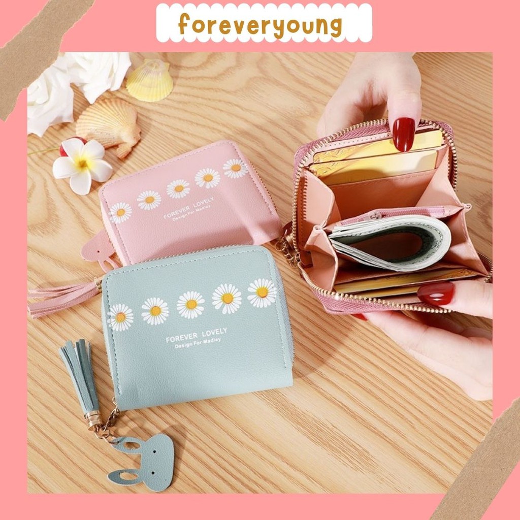 (Fy)Dompet Wanita Dompet Wanita Koin/kartu Dompet Wanita Mini Motif Bunga Daisy