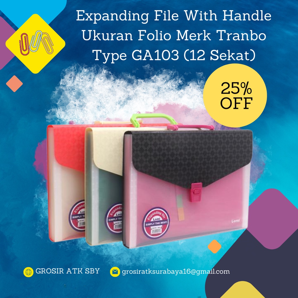 

Expanding File With Handle Ukuran A4 / Folio / F4 Type GA103 (12 Sheet / Sekat)