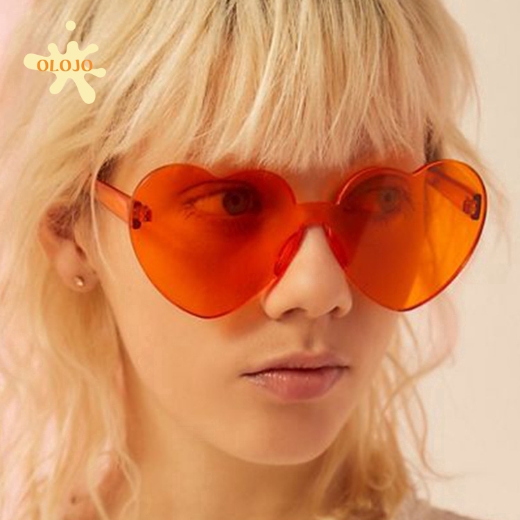 OLOJO   Love Heart Shaped Sunglasses Vintage Tanpa Bingkai Pemangkasan Kacamata Jantung Transparan