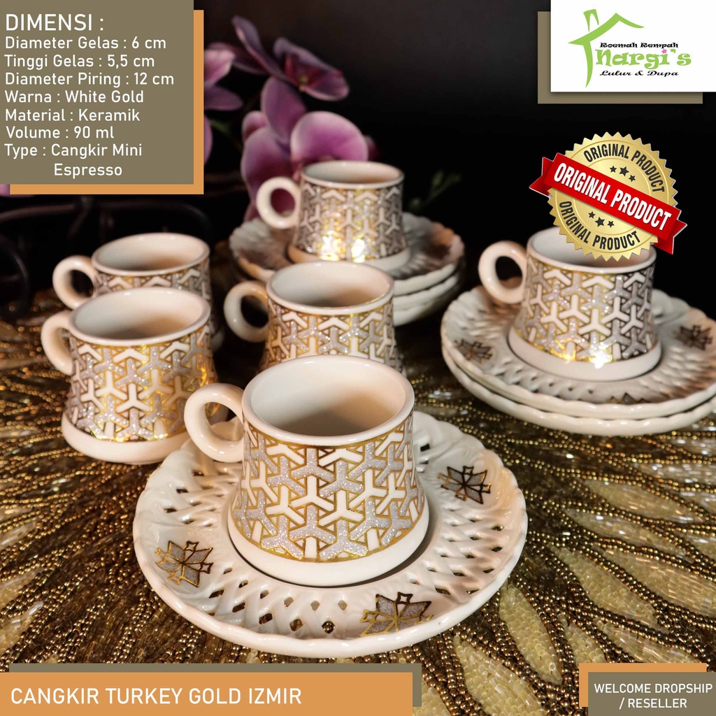Cangkir Kopi/Teh Keramik Set Espresso Turkey/Arab Mewah Luxury (Isi12) Bukan Sango Best
