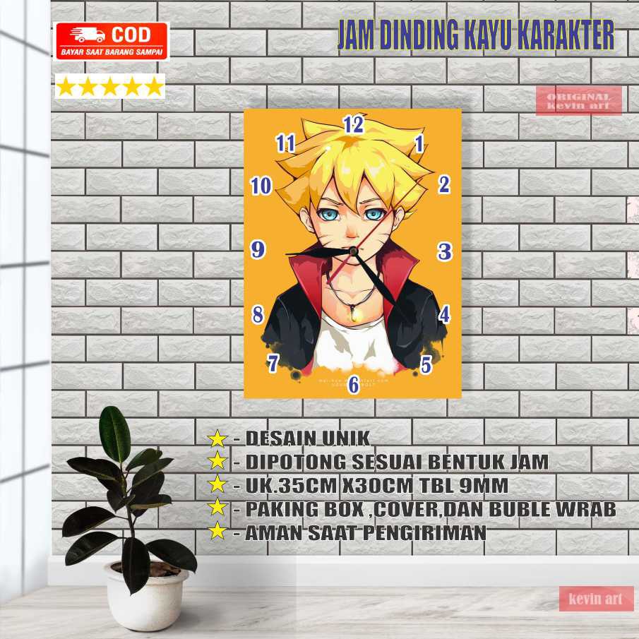 JAM DINDING KARAKTER BORUTO DEKORASI KAMAR ANAK RUANG TAMU GANTUNGAN TEMBOK ANIMASI MURAH CUSTOM DIY