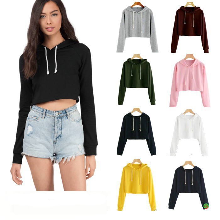 SWEATER CROP BASIC POLOS HOODIE TALI SERUT