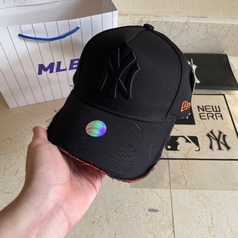 Mlb Yankees Baseball Cap Black Ripped Orange