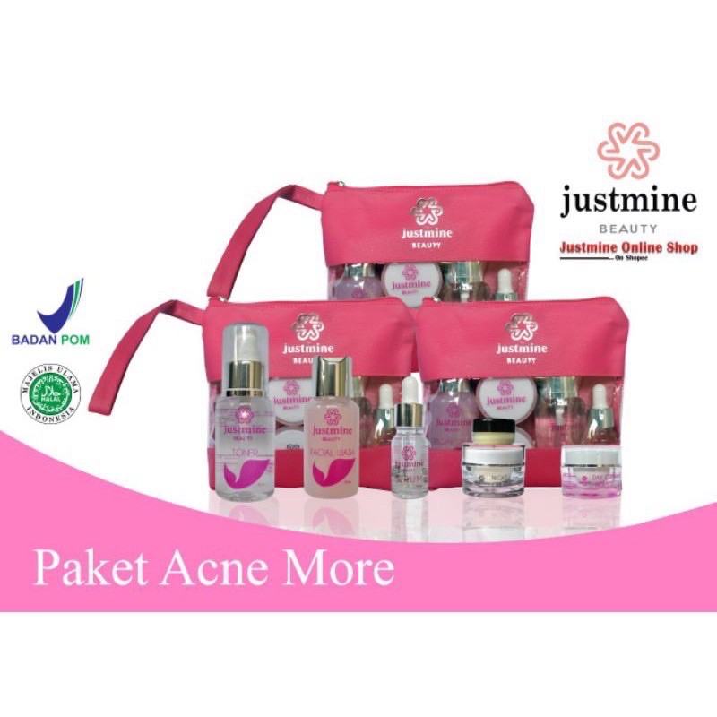 JUSTMINE ACNE MORE || ACNEMORE JUSTMINE BEAUTY CARE || JUSTMINE PAKET JERAWAT PARAH || JUSTMINE SKIN