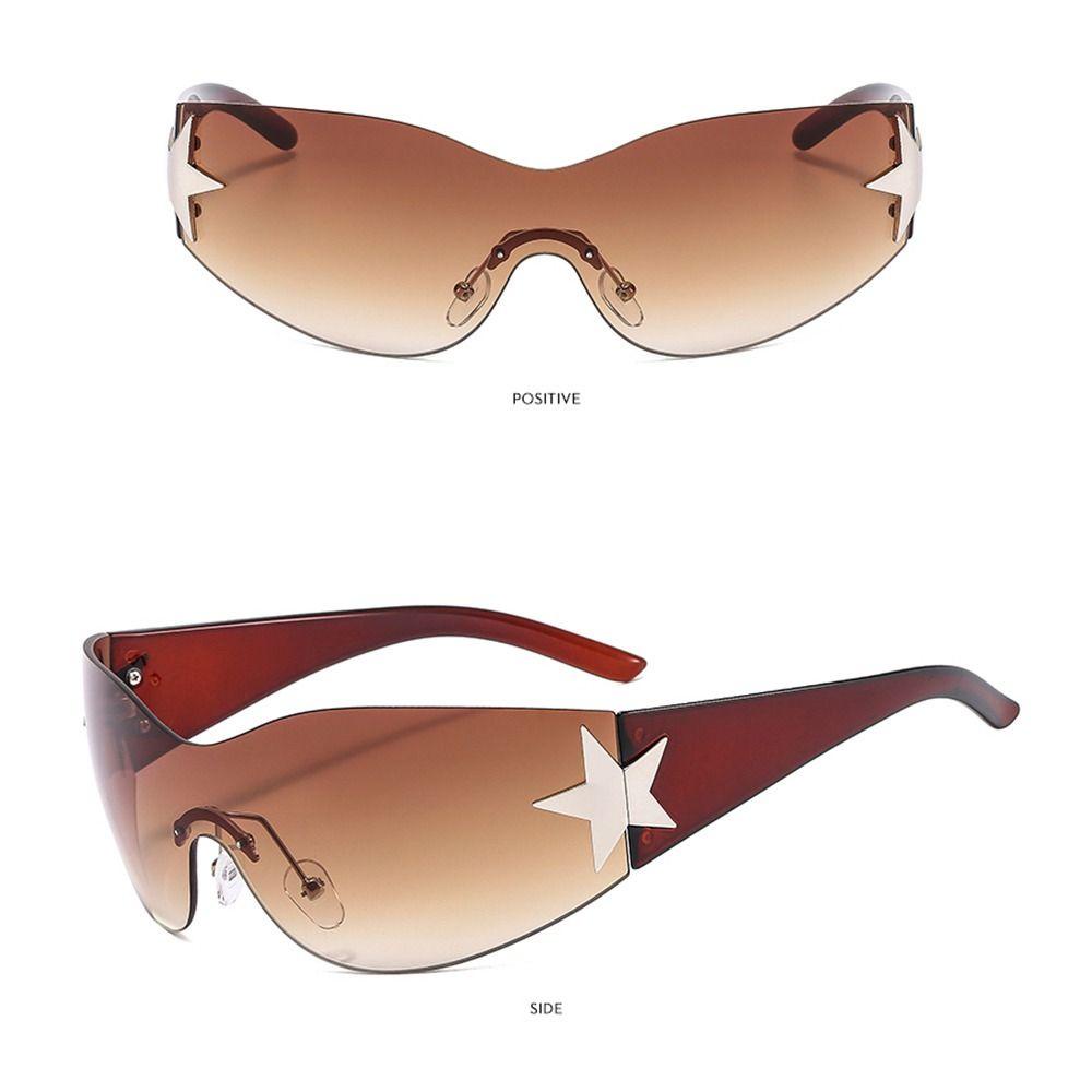 Nanas Y2K Kacamata Hitam Untuk Wanita Pria Trendi One Piece Tanpa Bingkai Punk Goggle Bungkus Sekitar
