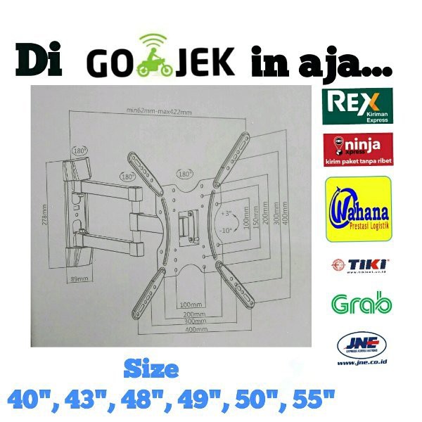 Braket -- Breket -- Bracket Lengan Up to 32 sd 50 inch