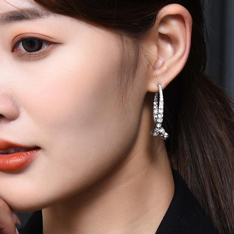 Anting Tusuk Silver S925 Desain Salib Hias Berlian Imitasi Untuk Wanita - ol2