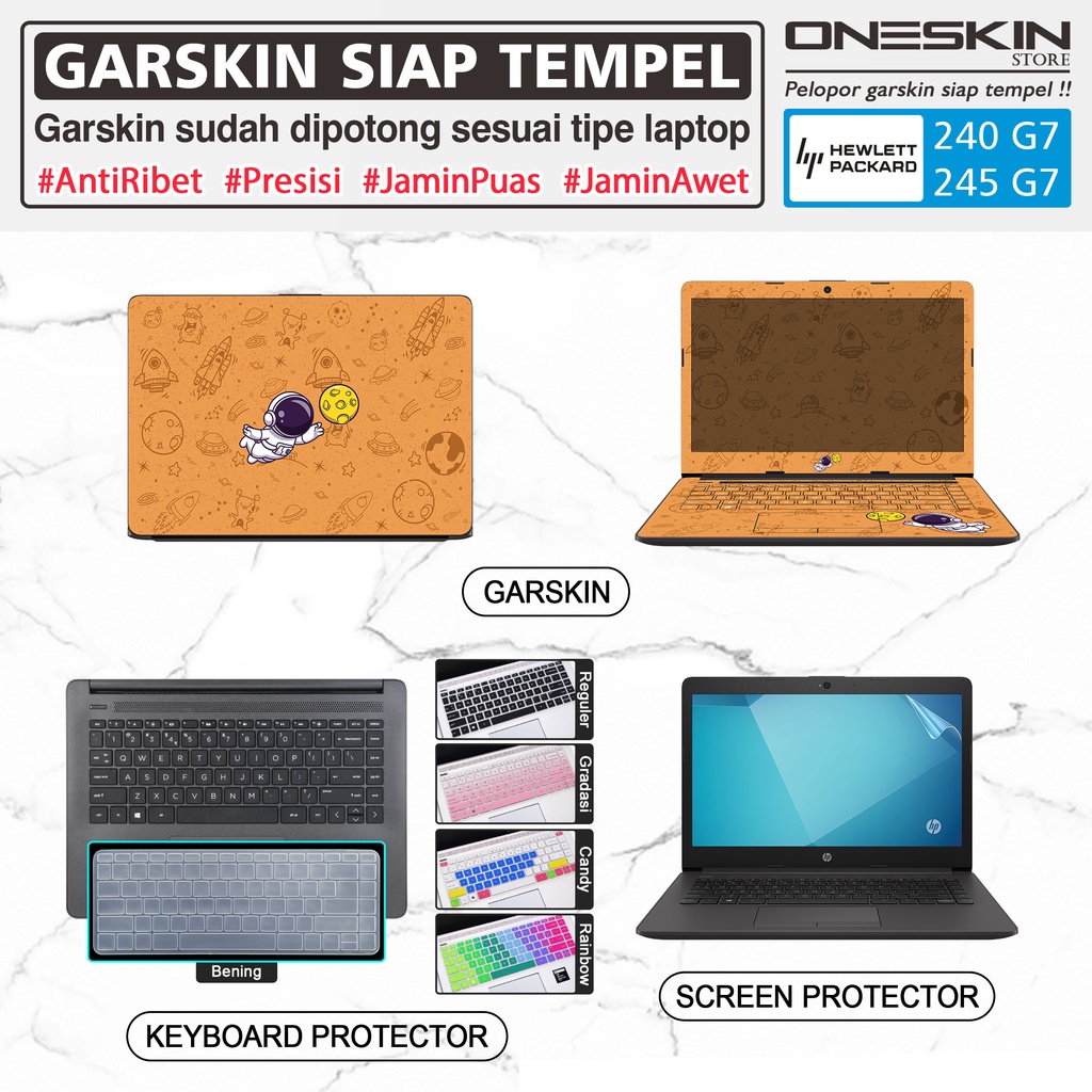 Garskin Sticker Laptop Pelindung Screen Keyboard Protector HP 240 G7 Gambar Full Body Transparan Silikon Bening Warna Glossy Doff