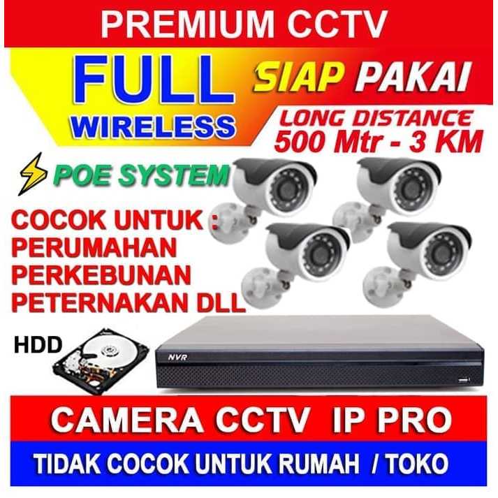 Paket CCTV Wireless 4 Channel Outdoor POE System (JM)
