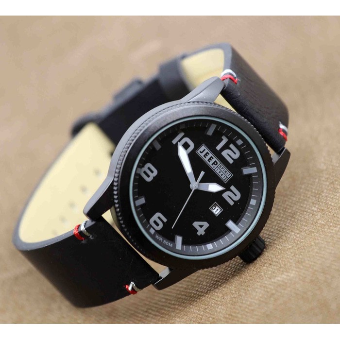 Jam Tangan Pria / Cowok Jeep Acero Leather Black List Grey