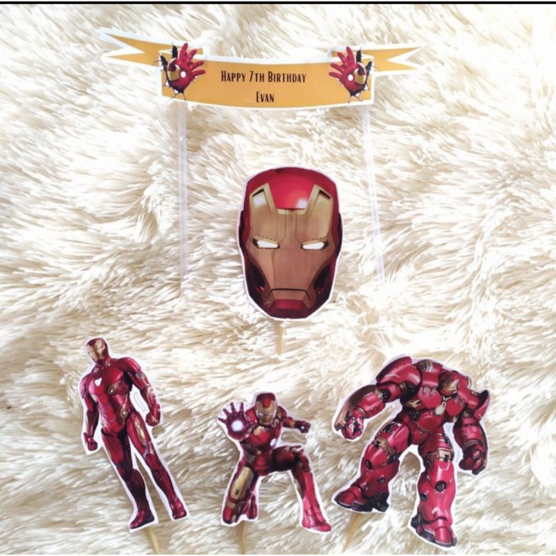 

topper cake hiasan kue set karakter iron man custom bisa isi nama