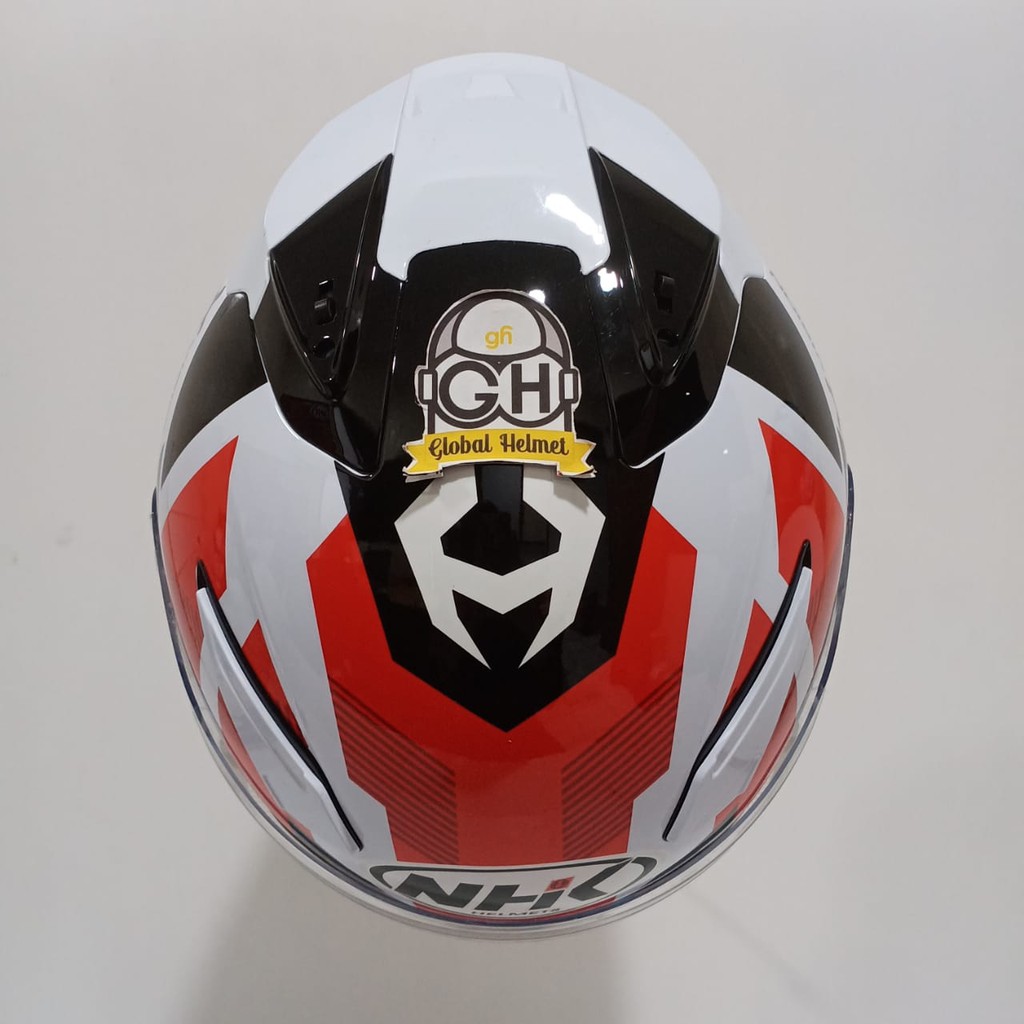 HELM HALF FACE NHK R1 NHK R-1 MOTIF NEURO WHITE RED DOUBLE VISOR