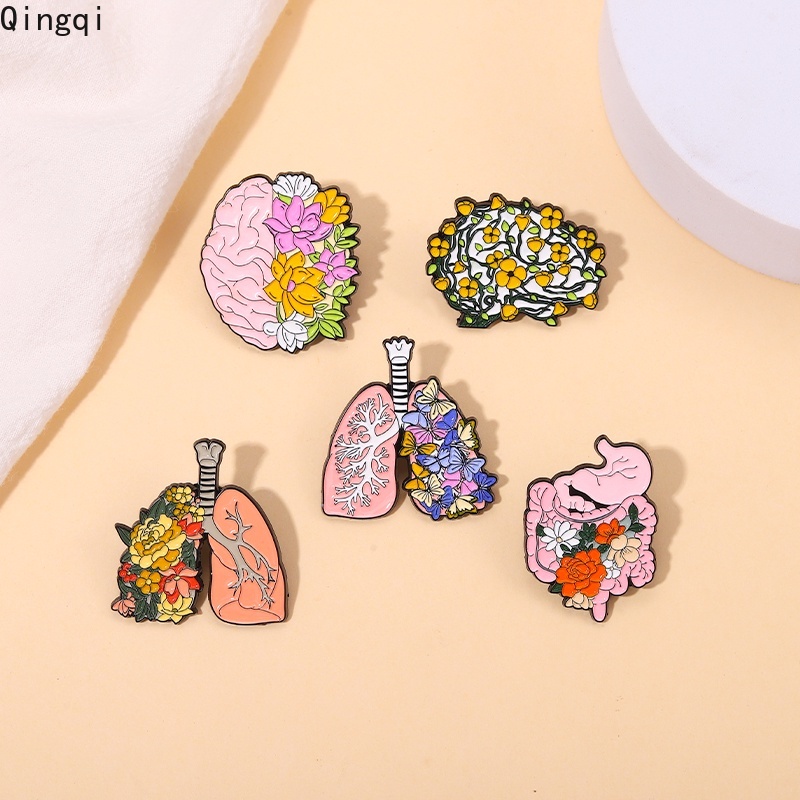 Lucu Otak Paru Jantung Enamel Pin Kreatif Bunga Organ Bros Kerah Lencana Kartun Bros Perhiasan Diy Hadiah