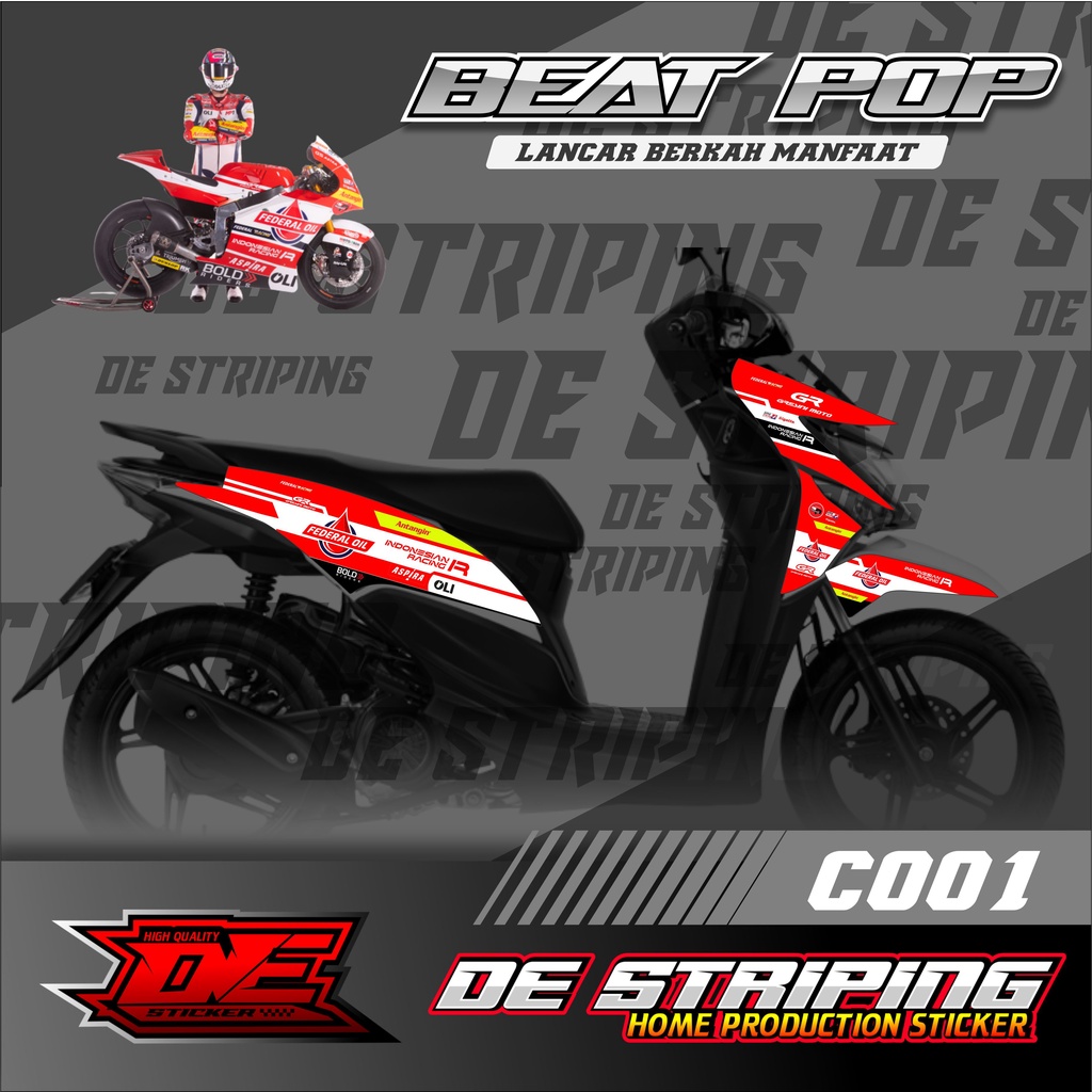 FEDERAL OIL STRIPING VARIASI STIKER BEAT POP (C001) STICKER MOTOR SEMI FULL VARIASI STIKER KEREN 202