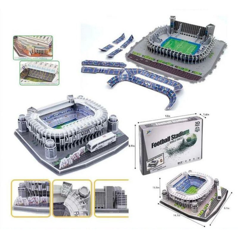 Miniatur Stadion Sepakbola 3D Puzzle Klub Eropa / Mini Replica Football Stadium European Club / Puzzle Stadion Bola Camp Nou Santiago Bernabeu Old Trafford Anfield Stamford Bridge Emirates Stadium Parc des Princes Allianze Arena San Siro Guiseppe Meazza