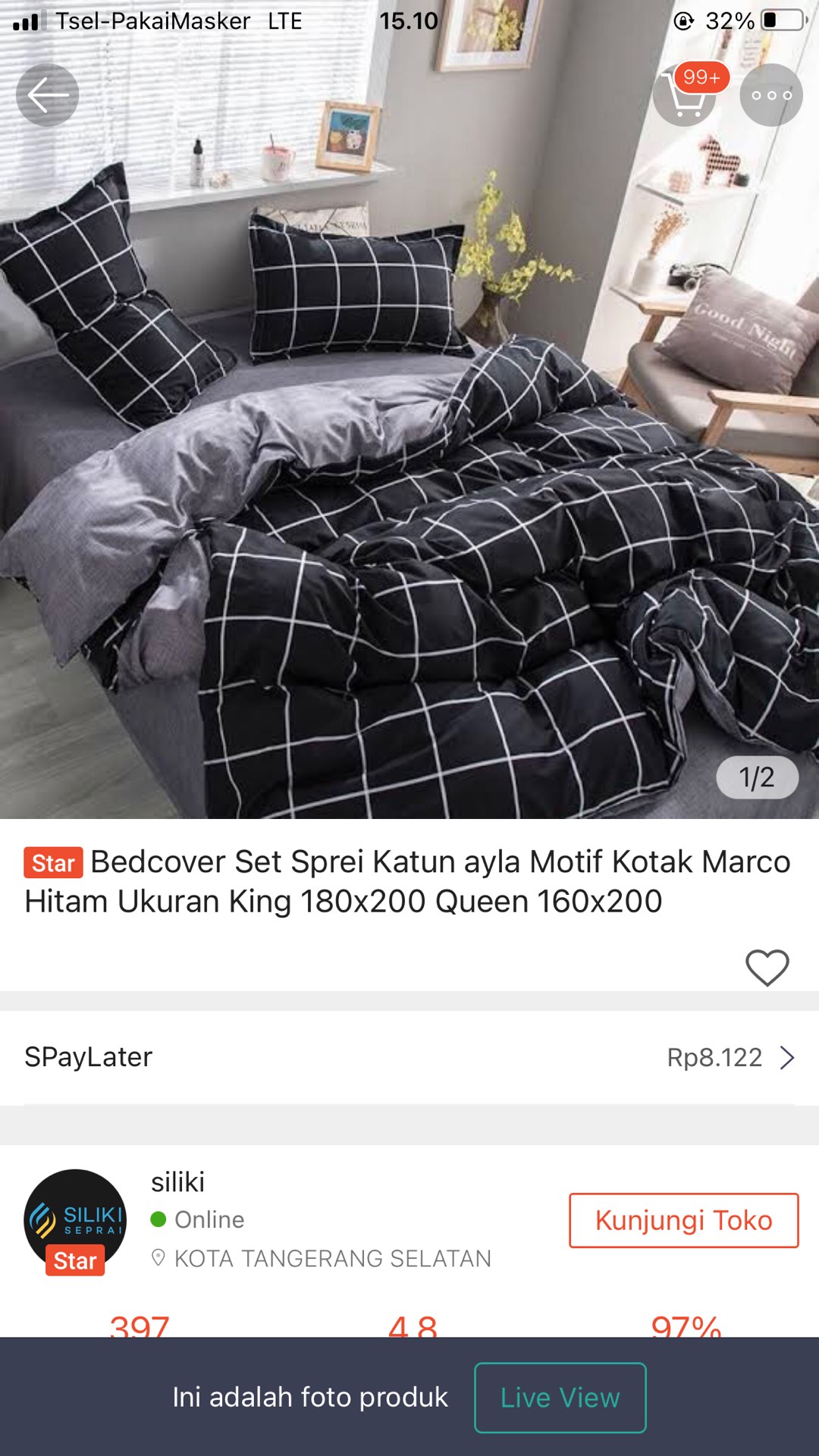 Bedcover Set Sprei Katun Ayla Motif Kotak Marco Ukuran King 180x200 Queen 160x200