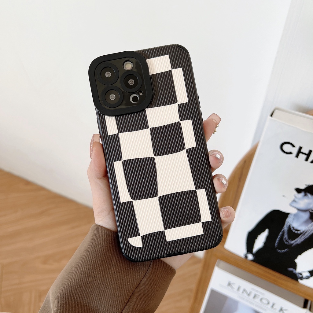 Case Motif Kotak-Kotak Hitam Putih Untuk OPPO A16 A5 2020 A74 F7 F9 Reno5 6 5G RealmeC35 5 C11 2021 Narzo50A A15 A54 A31 RealmeC21Y Reno 6z A95 A74 A3S A5S A7 A12 A53 A94 A1K Reno5F Realm 8 C25S C12 C15