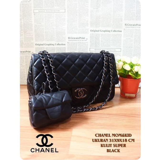 Tas Wanita Chanel Mom & Kid / Channel Mom N Kid Import Batam Maxi - Hitam
