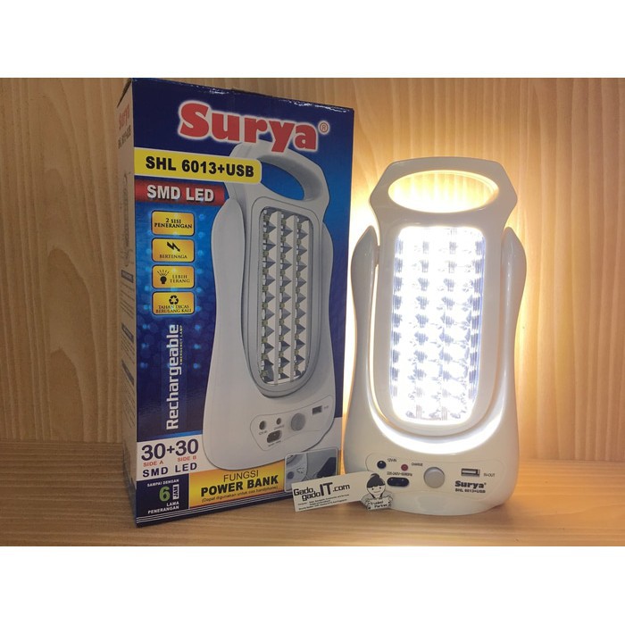 Surya Lampu LED Emergency 2 Sisi 30 Led Sisi A + 30 Led Sisi B SHL 6013 + USB