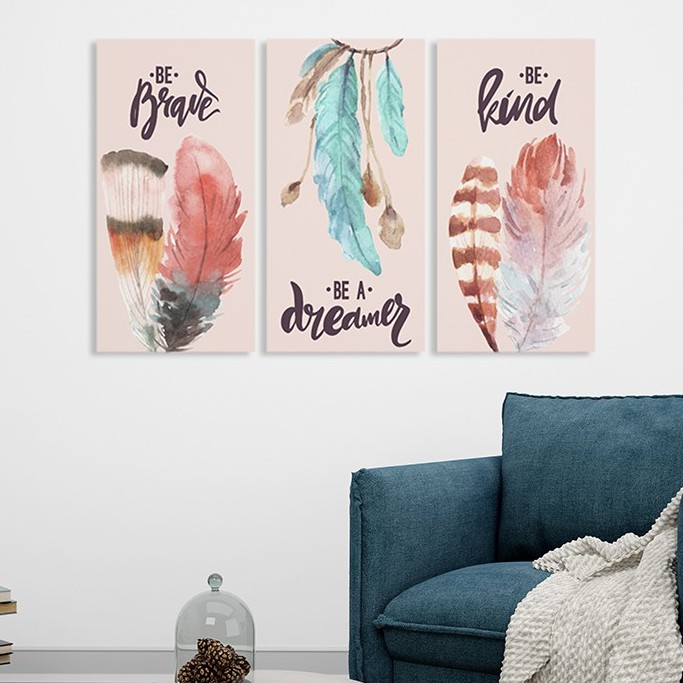 BOHO11-Wall art Hiasan Dinding Wall Decor Dekorasi Dinding Bulu Kamar Feather Poster dinding boho