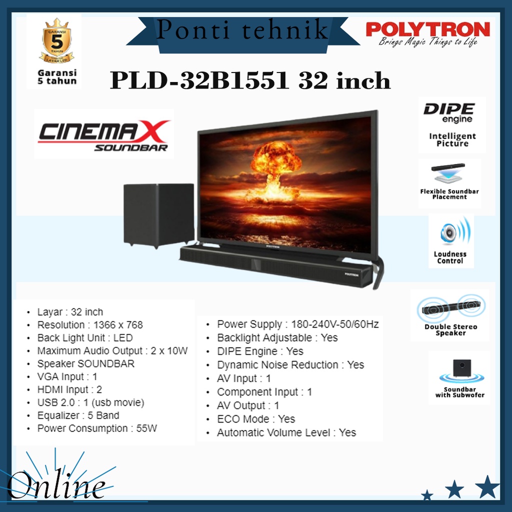 POLYTRON TV LED SOUNDBAR PLD-32B1551-32"inch
