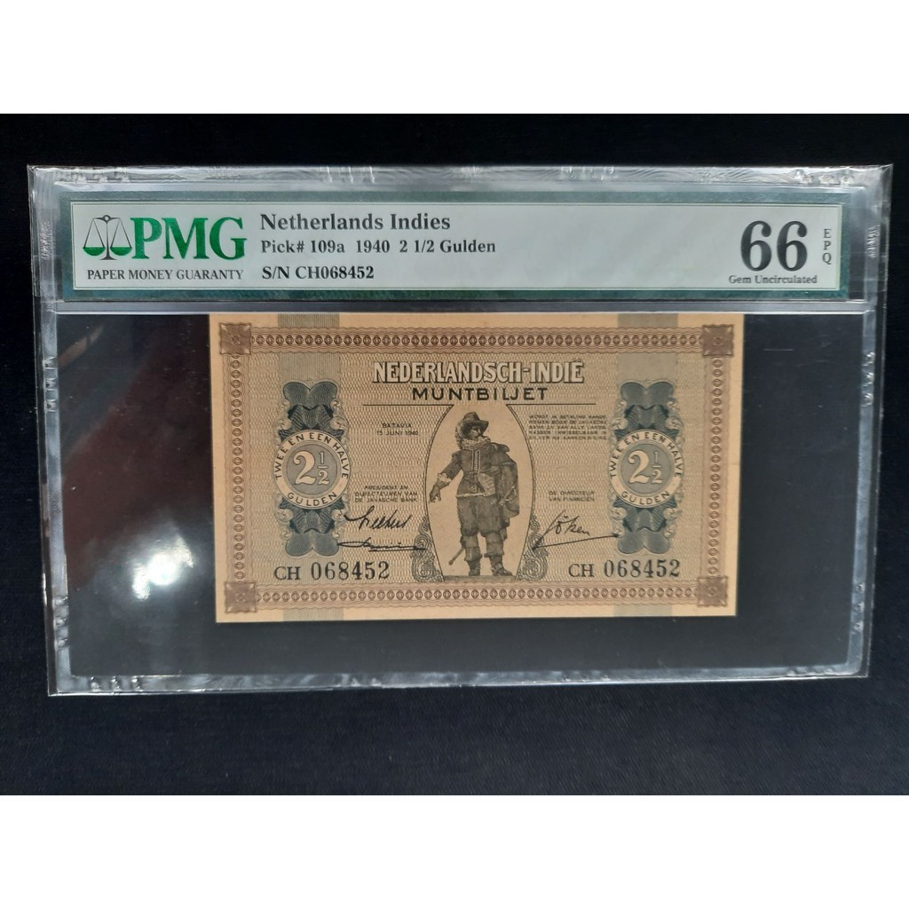 PMG Ned Indies Muntbiljet 2 1/2 Gulden PMG 66 EPQ. Nomor 0127