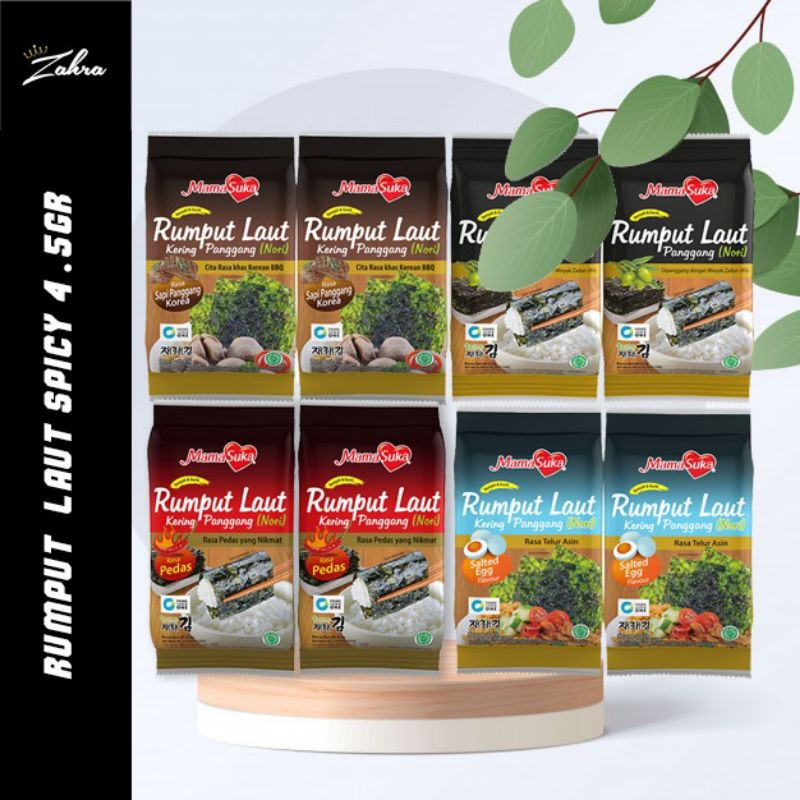 

Rumput Laut Nori Mamasuka 4.5gr isi 2/pack dan isi 4/pack