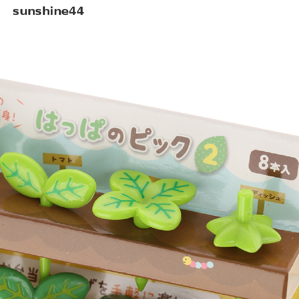 Sunshine 8pcs Pick Buah / Kue / Salad Mini Bentuk Vork Tandenstoker Bladeren